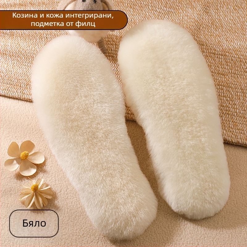 100% чиста вълна зимни топли стелки с вградена козина, мъжки и дамски подплатени дебели плюшени памучни стелки, удобни и влагопоглъщащи