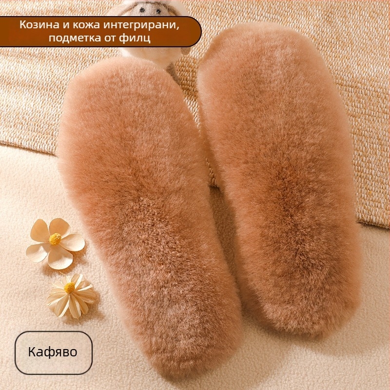 100% чиста вълна зимни топли стелки с вградена козина, мъжки и дамски подплатени дебели плюшени памучни стелки, удобни и влагопоглъщащи