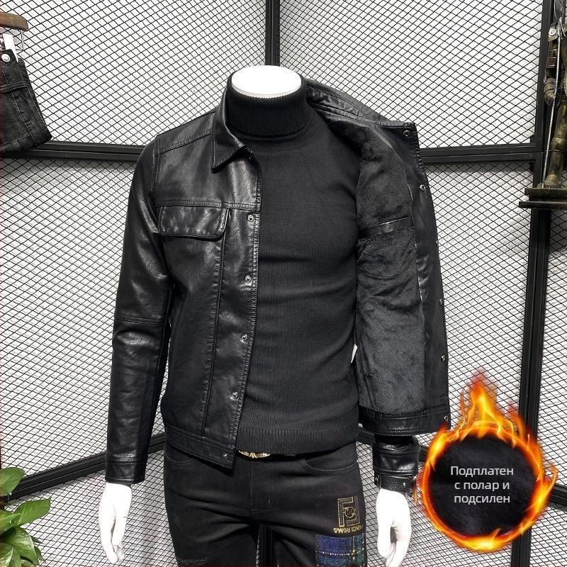 Мъжко PU кожено яке за пролет-есен 2025, тънък силует, байкерски стил, къс модел, ежедневен стил