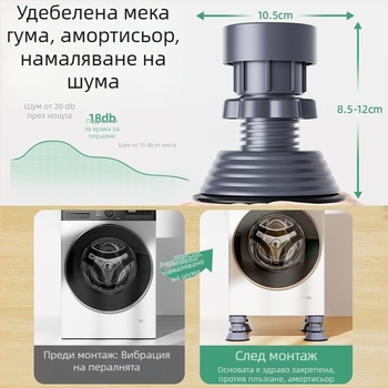 Подложки за крака на пералня — универсални противохлъзващи и ударопоглъщащи подложки, повишават височината, влагоустойчиви, за перални и хладилници, тихи и стабилни
