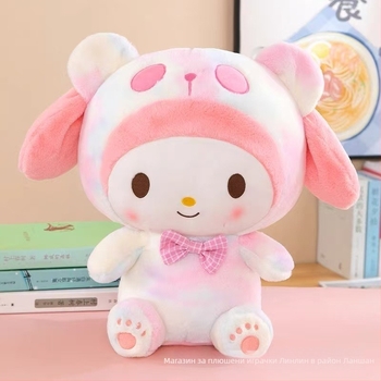 Sanrio Tie-Dye серия: цветни променящи образа плюшени кукли Panda, Cinnamoroll и Kuromi