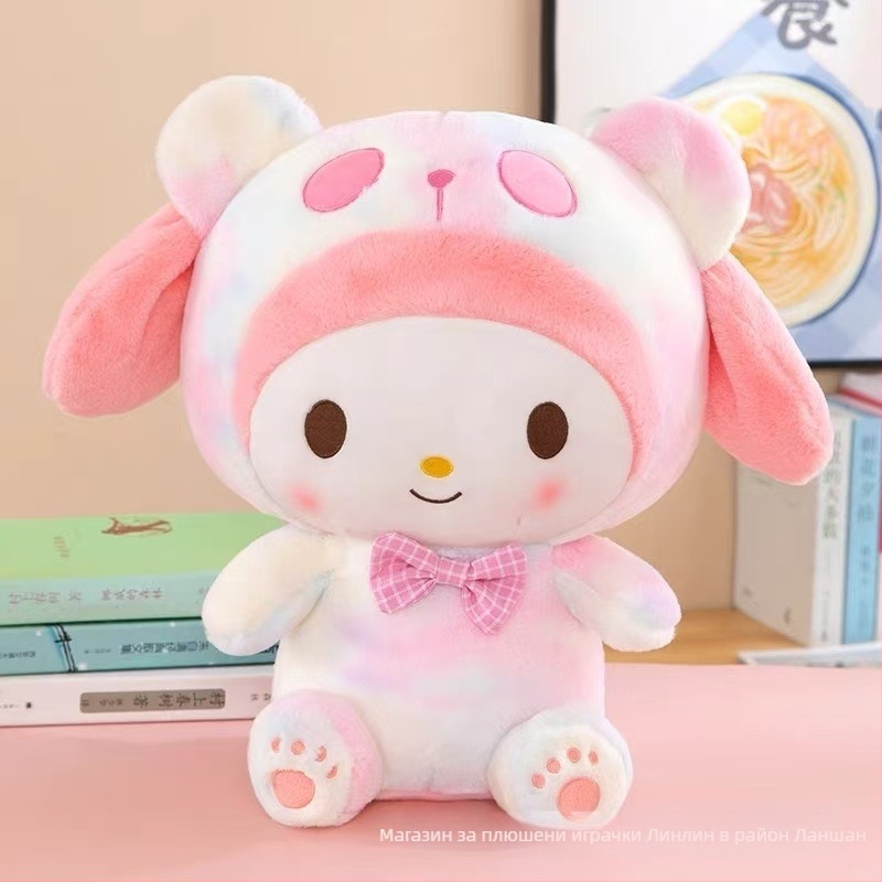 Sanrio Tie-Dye серия: цветни променящи образа плюшени кукли Panda, Cinnamoroll и Kuromi