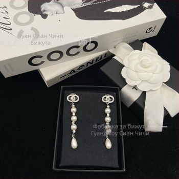 Сет колие и обици в Chanel стил с пеперуден мотив, перли и кристали, за жени