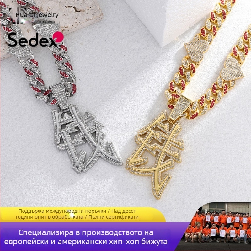 Унисекс висулка със символа на парите върху сплавна кубинска верига с кристали – хип-хоп стил колие