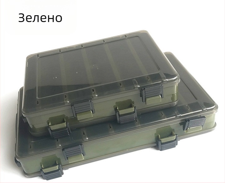 Двуслойна кутия за риболовни примамки с дръжка, двустранна пластмасова кутия, размери 27,5 × 18,5 × 4,8 cm
