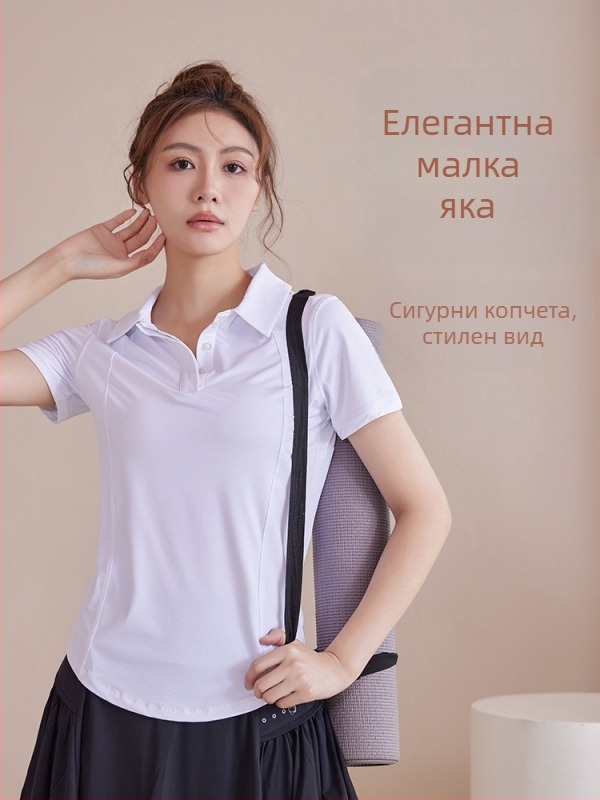 Женска поло тениска с полукопчета за йога и фитнес