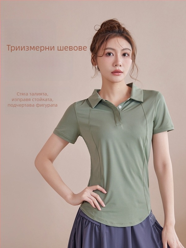 Женска поло тениска с полукопчета за йога и фитнес
