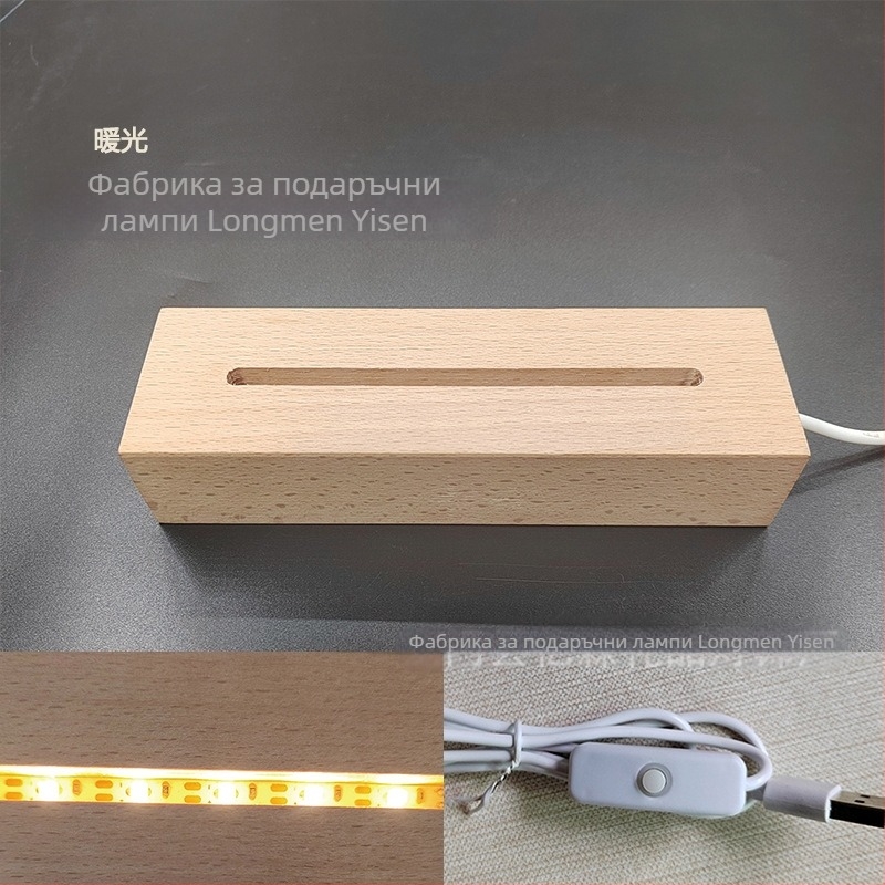 Правоъгълна дървена нощна лампа с акрилна база – DIY декоративен предмет