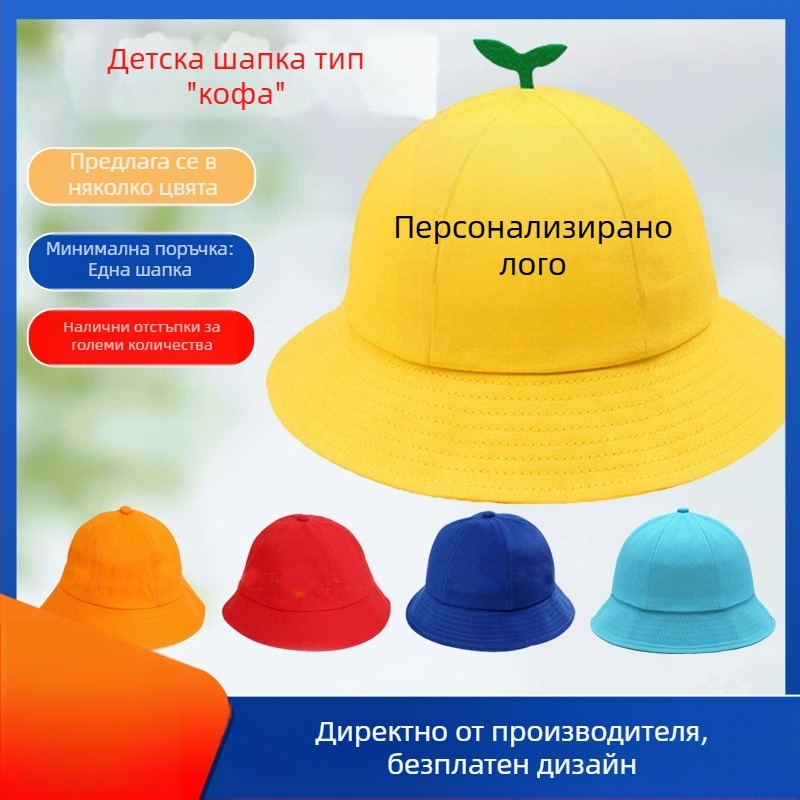 Детска памучна шапка-кофа с печатано лого и бродерия, унисекс, японски стил, слънцезащитна, за деца 2–4, 4–6, 8–10 и над 10 години