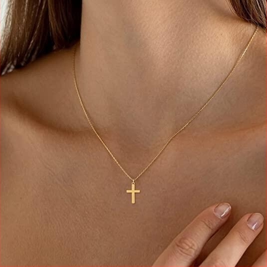 Кръст колие с неръждаема стомана, 18K вакуумно покритие, ключична верига, дамски INS стил