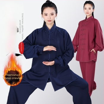 Hongji тай чи костюм, milk silk подплата от флийс и удебелен топъл за есен-зима 2025, за изпълнения и тренировки по бойни изкуства, унисекс за възрастни
