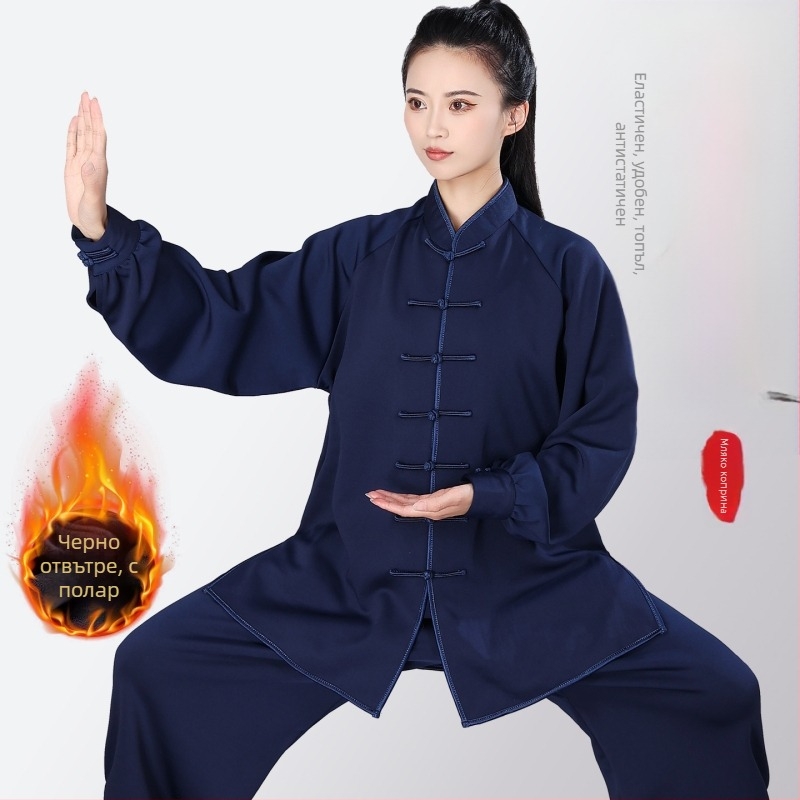 Hongji тай чи костюм, milk silk подплата от флийс и удебелен топъл за есен-зима 2025, за изпълнения и тренировки по бойни изкуства, унисекс за възрастни