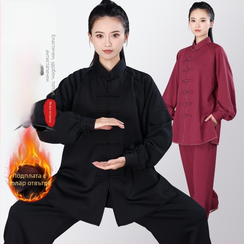 Hongji тай чи костюм, milk silk подплата от флийс и удебелен топъл за есен-зима 2025, за изпълнения и тренировки по бойни изкуства, унисекс за възрастни