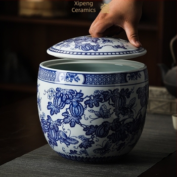 Jingdezhen керамичен буркан за ориз с добро уплътнение, ръчно рисуван синьо-бял порцелан, домашен керамичен съд за съхранение