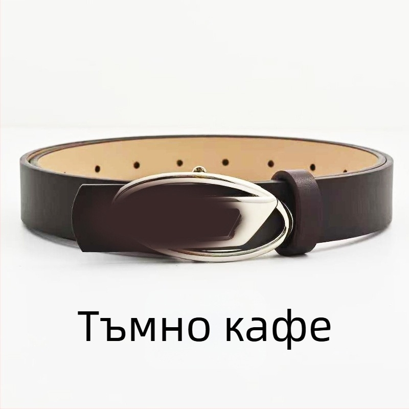 Дамски колан в корейски стил с D катарама, черен, висококачествен дизайн, подходящ за дънки