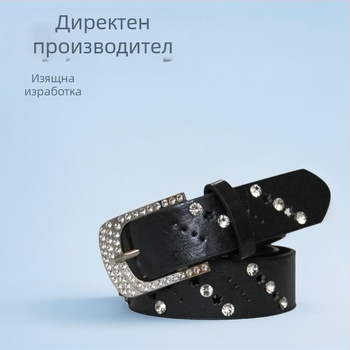 Дамски PU кожен колан с мотив сливово цвете и дупчен дизайн, декоративно копче с пин