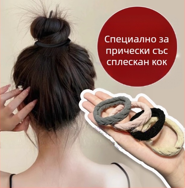 Неплъзгащ се ластик за кок и опашка, платнена лента за коса, универсален за възрастни