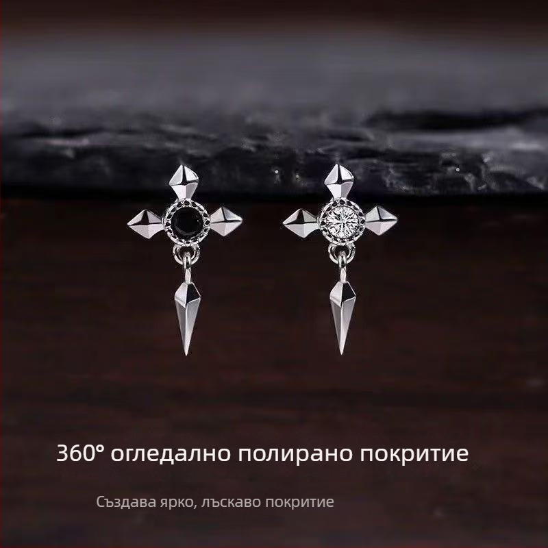 Мъжки медни обици с кръст, геометричен дизайн, електроплатирано покритие, стил лайт лукс.