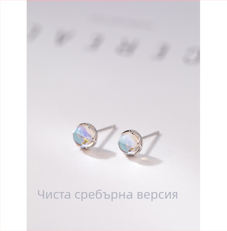 Овеци с лунен камък в S925 стерлингово сребро, спирални обици, унисекс, минималистичен дизайн