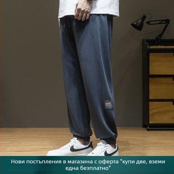 Мъжки панталони от модал с антибръчки за лято, тънки и свободни, спортен стил с еластични маншети