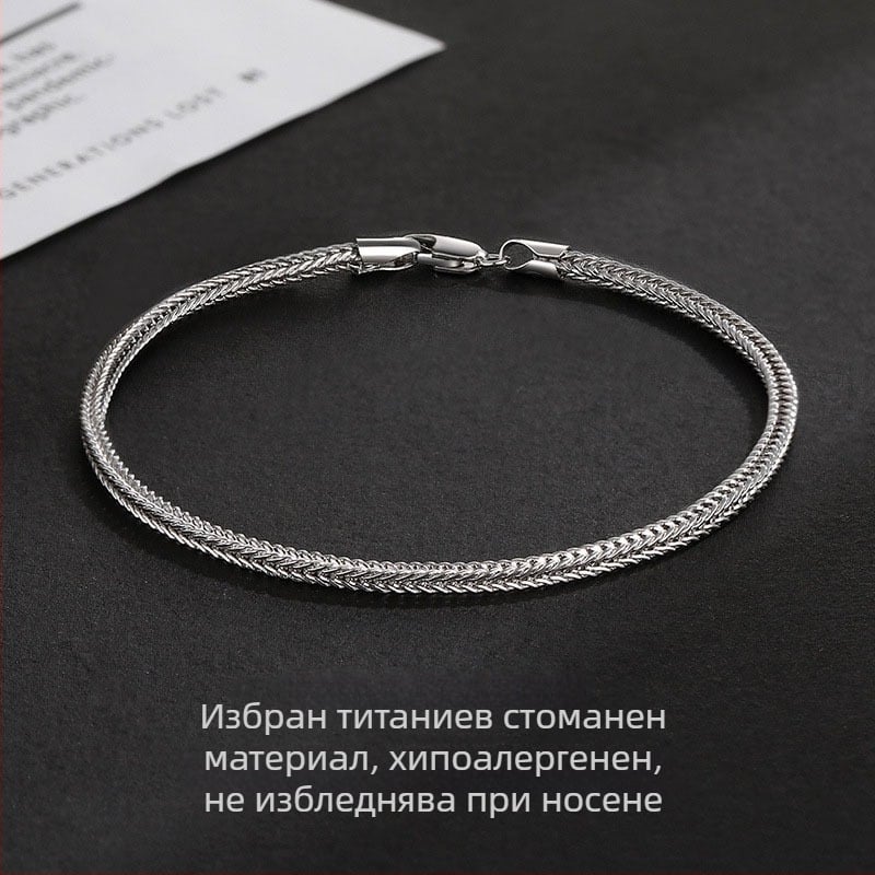 3 мм квадратна гривна с опашка на лисица от неръждаема стомана – унисекс минималистичен дизайн