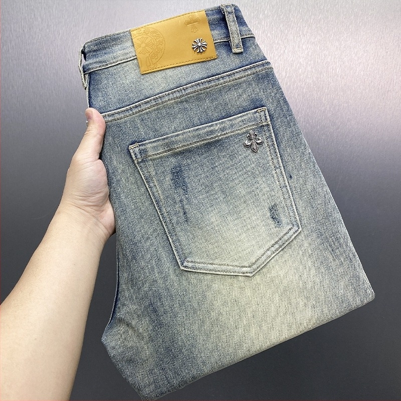 Мъжки дънки в винтидж синьо с еластичност – Slim Straight, casual ежедневни, пролет-лято 2026