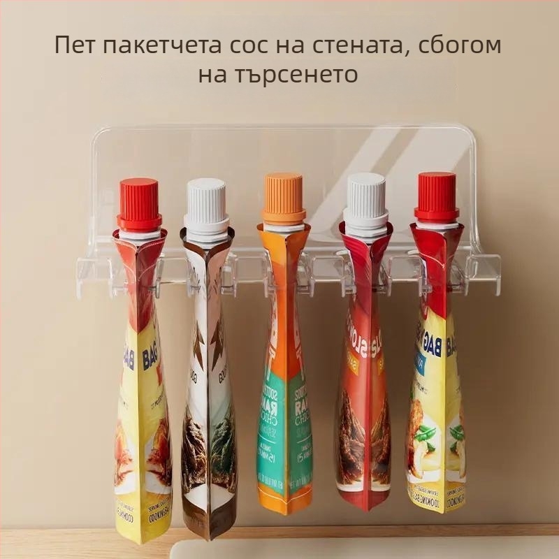 Кухненски стенен рафт за подправки с издърпваща се кутия и щипки за запечатване