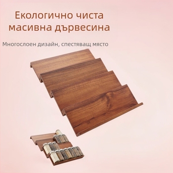 Дървен държач за подправки за кухненски шкаф, дървени буркани за подправки, многоетажно отделение за съхранение, настолна дисплейна поставка от акациево дърво