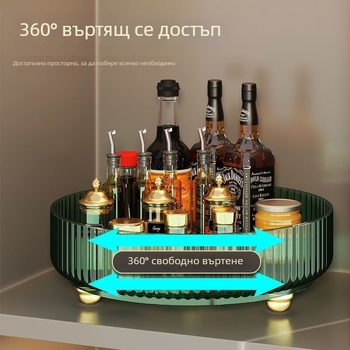 Завъртаща се поставка за подправки на кухненския плот, съхранение на бутилки масло, сол, оцет, сосове и подправки