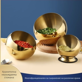 Сферична купа от неръждаема стомана за сосове със капак – съд за подправки за самостоятелно сервиране