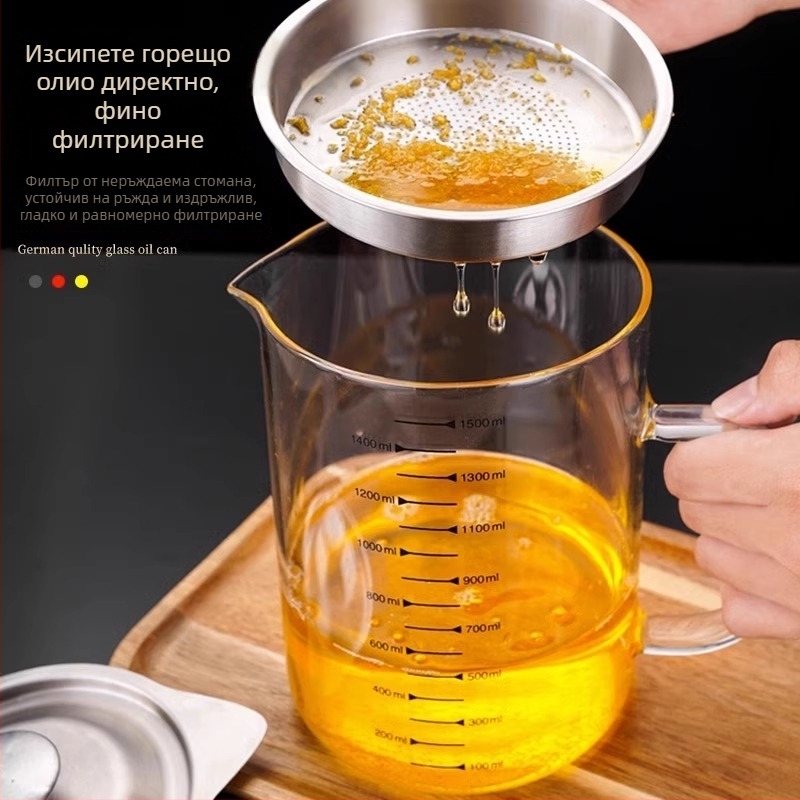 Стъклен съд за масло със автоматично отваряне и затваряне, филтър за утайки – кухненски маслен канистър