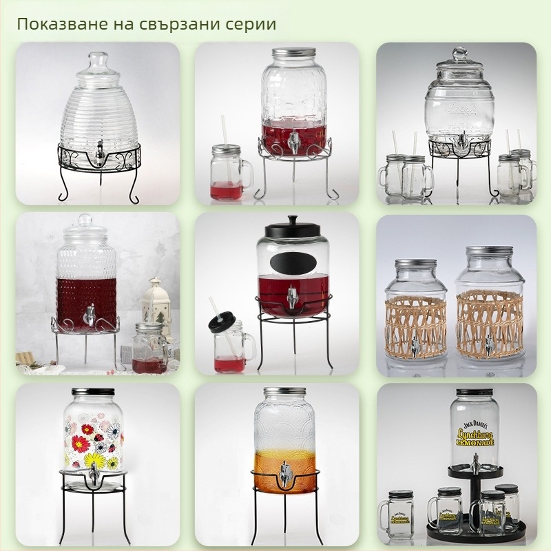 Стъклен буркан с кран и вертикални ивици, 4L, за ферментация на вино, лимонов плодово-чай и сокове