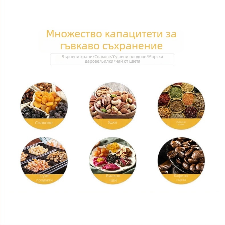 Стъклена кутия за съхранение от боросиликатно стъкло със капак от бамбук, цилиндрична, плътно затваряща се, за зърна и чай, влагозащитна