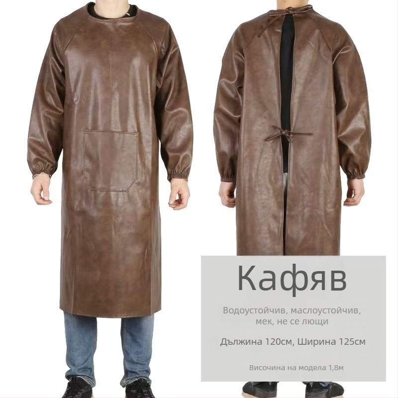 PU кожа с дълги ръкави, престилка водоустойчива и устойчива на петна за кухня и кетъринг, удебелена