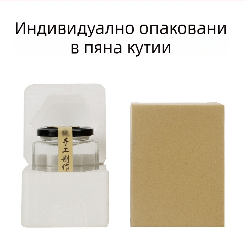 Затворен шестостенен стъклен буркан за мед, прозрачен буркан за желета и конфитюр за кухнята, буркан за дозиране на мед