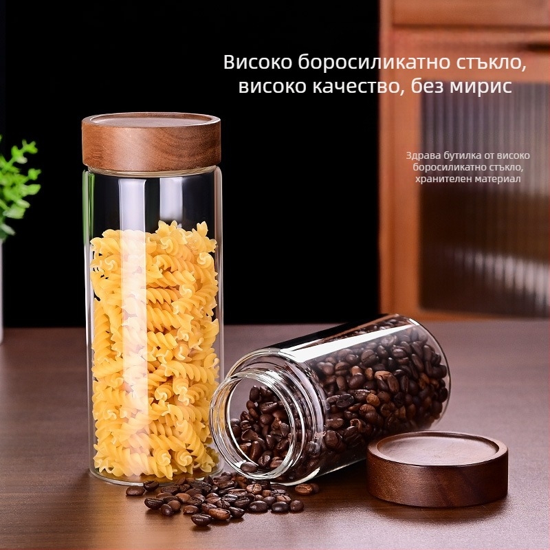 Буркан със запечатващ капак от акациево дърво за съхранение на чай с портокалова кора и мед, голям капацитет, стъклен буркан с винтов капак от боросиликат