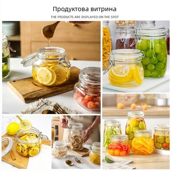 Стъклен буркан с клип-капак за кухненско съхранение на храни и туршии