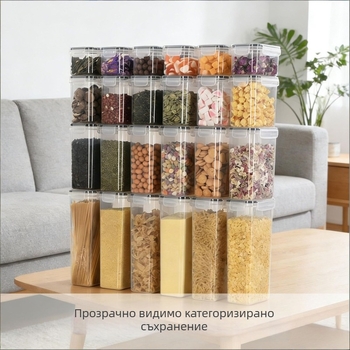 Правоъгълен пластмасов съд за храна, кухненски контейнери за съхранение на зърнени култури, запазва свежестта, подходящ за микровълнова, обем 5 л и повече, комплект от 3 броя
