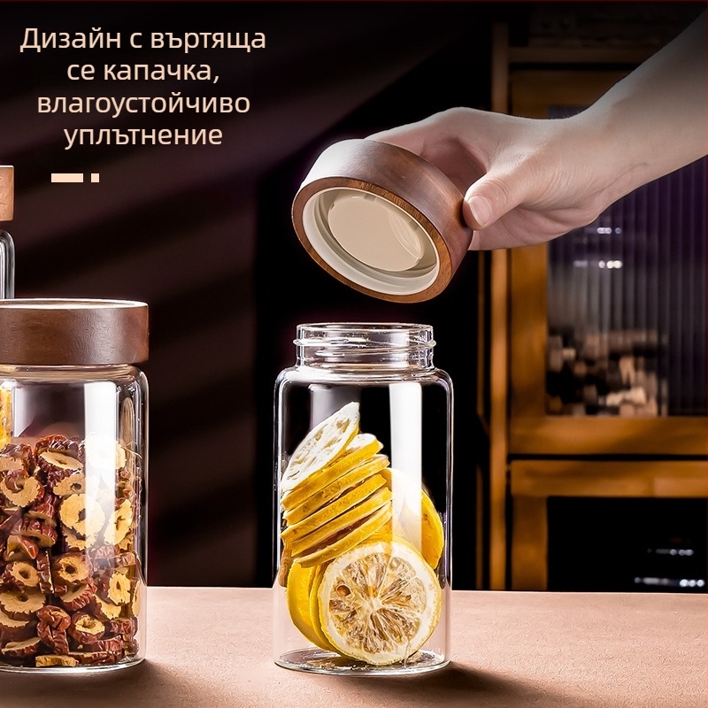 Стъклена кутия за чай с флорален мотив, запечатана и хранително безопасна, влагоустойчив кухненски съд, боросиликатно стъкло