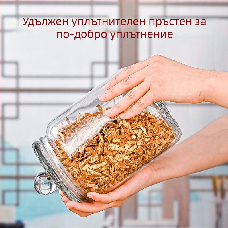Стъклен буркан със запечатване за съхранение, капацитет 2L/3L/5L, кръгъл, удебелен, за зърнени култури, кисели зеленчуци и сосове