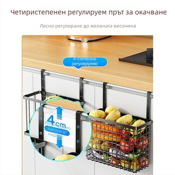 Нов стенен органайзер за кухнята: вътрешна страна на вратата на кухненски шкаф с кошница за подправки и зеленчуци