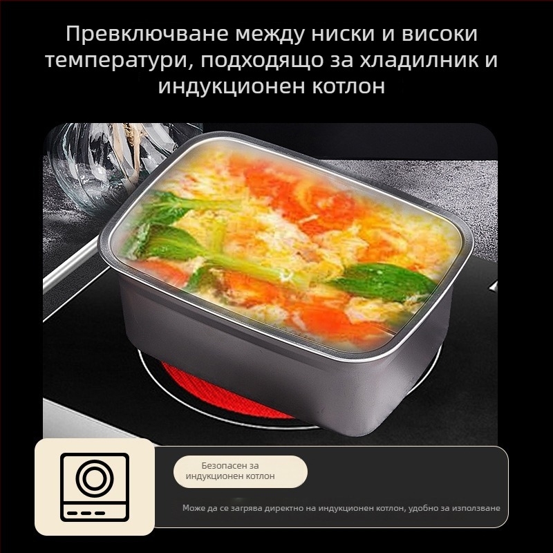 Стоманена кутия за храна със запечатващ капак, кутия за съхранение и разпределяне на порции, за походи и пикници