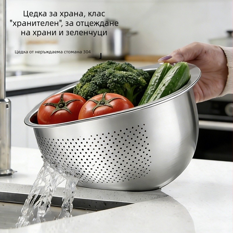 304 неръждаема стомана, наклонена купа за измиване на ориз, кухненска кошница за отцеждане и филтриране