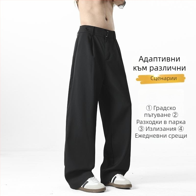 Летни леки мъжки панталони с прави крака, черни - ежедневни, полиестерова смес