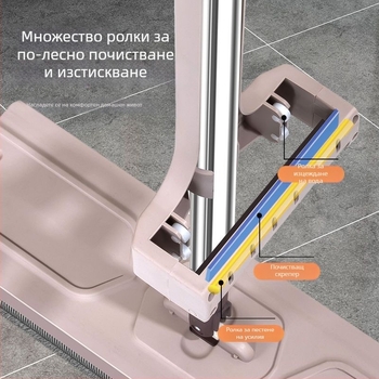 Нов моп за дома без използване на ръце — плосък моп за сухо и мокро почистване с абсорбираща микрофибърна подложка