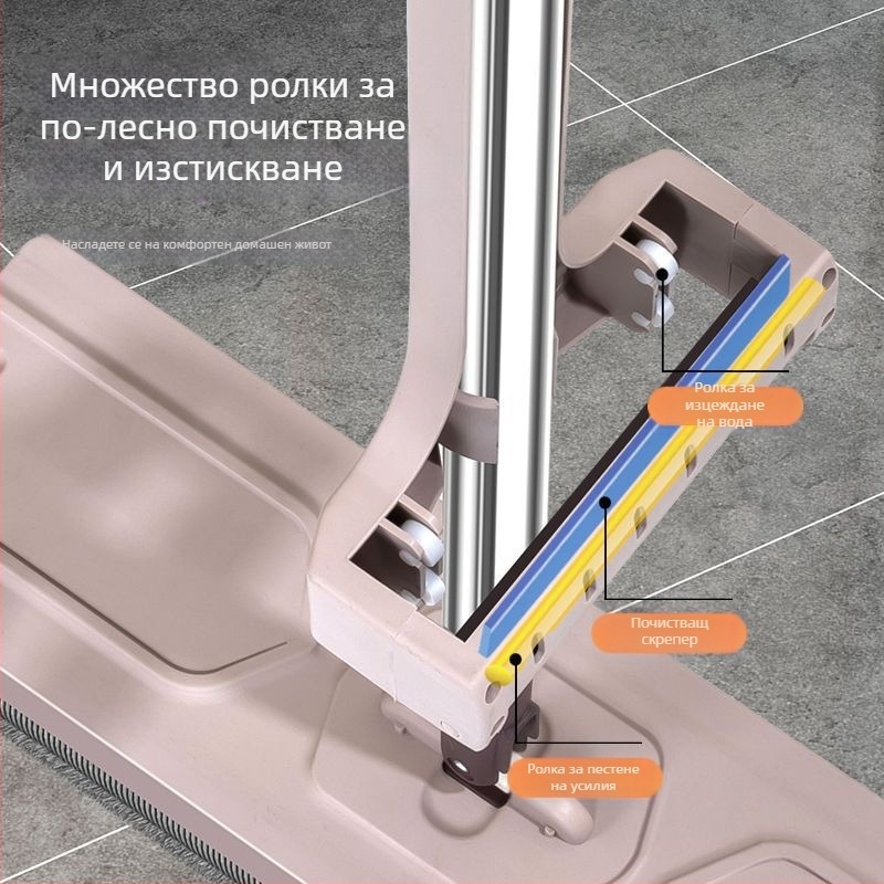 Нов моп за дома без използване на ръце — плосък моп за сухо и мокро почистване с абсорбираща микрофибърна подложка