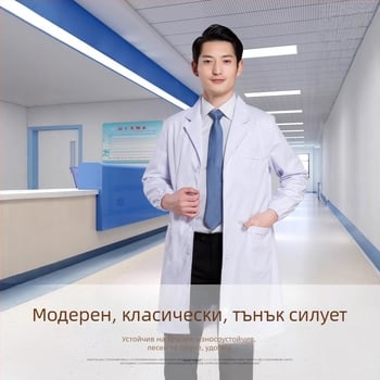 Nightingale унисекс бял лабораторен халат с еластични маншети, памук-полиестер смес, влагоотводяща материя за медицински и учебни практики