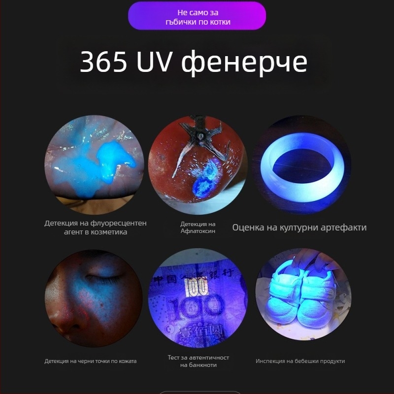 UV365 Wood's лампа – преносим фенер с пурпурна светлина за проверка на банкноти и флуоресценция