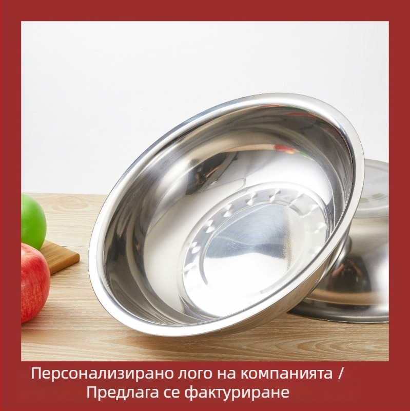 Неръждаема стомана кухненски съд за миене на зеленчуци и съдове с персонализирано лого, дебел ръб и плосък кант; мултифункционален размер 28–40 см