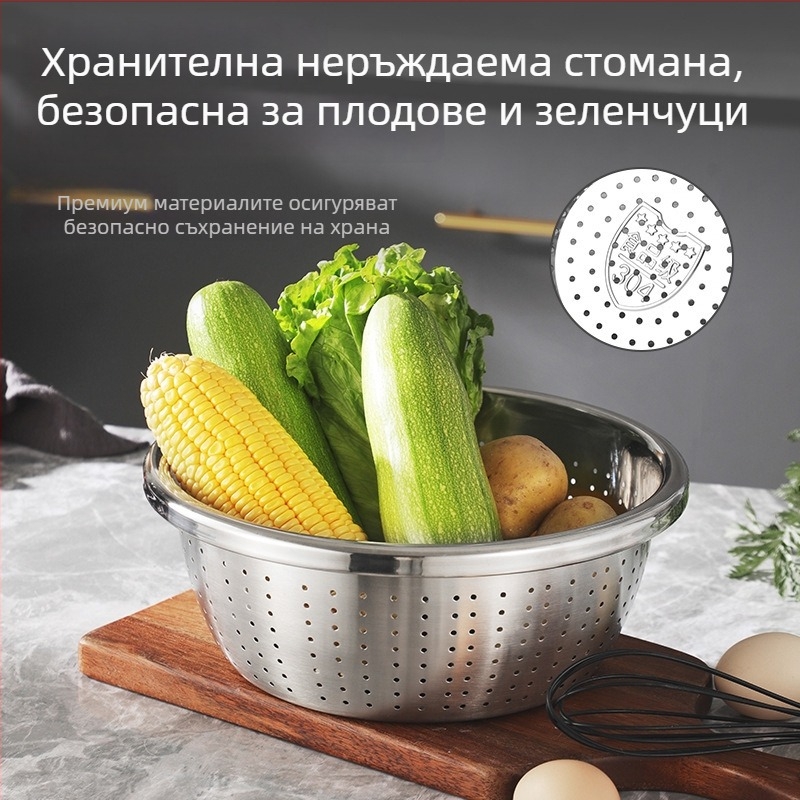 Кръгла купа от 304 неръждаема стомана с дебело дъно за дома, кухненска купа за супа, разбиване на яйца и миене на зеленчуци, хранителен клас